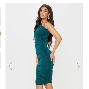Emerald Green one shoulder midi dress